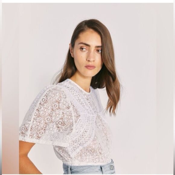 IRO Embroidered Lace Peplum Top in‎ White 42
